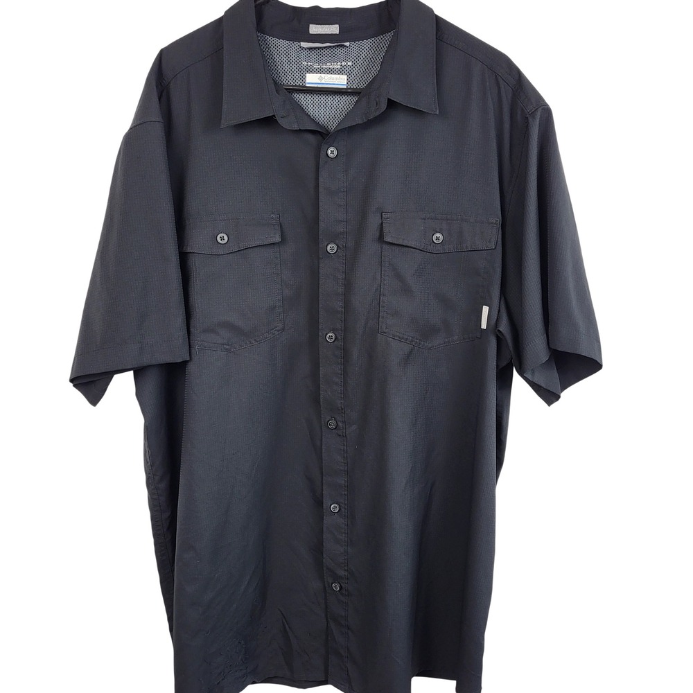 Columbia Omni Shade Mens XXL Black Fishing Hiking Shirt Vented Short Sleeve